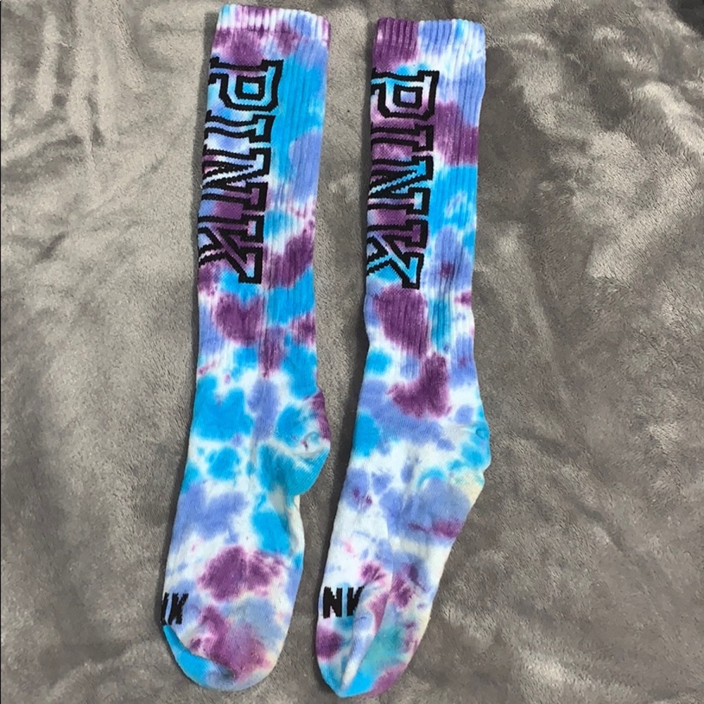 PINK tie dye knee high socks